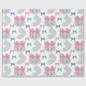 ピンクの弓を使ったふわふわしたクリスマスキャット ラッピングペーパー (フラット)