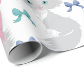 ピンクの弓を使ったふわふわしたクリスマスキャット ラッピングペーパー (ロールコーナー)