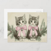 ピンクの弓を使ったヴィンテージクリスマスプレゼント ポストカード (正面/裏面)