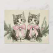 ピンクの弓を使ったヴィンテージクリスマスプレゼント ポストカード (正面)