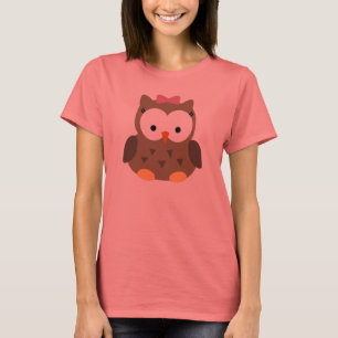 ピンクの弓を持つかわいい女の赤ちゃんのフクロウ Tシャツ