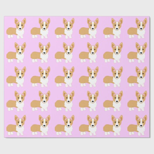 ピンクの弓を持つコーギーの女の子犬 ラッピングペーパー (フラット)