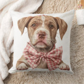 ピンクの弓を持つタンとホワイトの入れブルパピードッグ クッション (ブランケット)