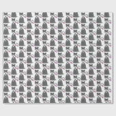 ピンクの弓を持つ灰色の猫 ラッピングペーパー (フラット)