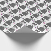 ピンクの弓を持つ灰色の猫 ラッピングペーパー (角)