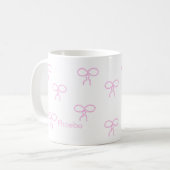 ピンクの弓を持つ白いマグカップ コーヒーマグカップ (正面左)