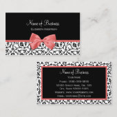 ピンクの弓を持つ白黒フローラダマスク 名刺 (正面/裏面)