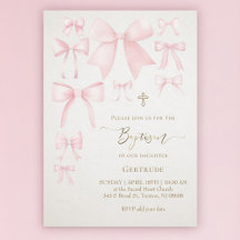 ピンクの弓アイボリー背景ベビーガールバプテスマ