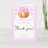 ピンクの弓アーチ赤ちゃんシャワー付きカボチャ サンキューカード (正面)