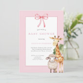 ピンクの弓ウッドランド動物の赤ちゃんシャワー 招待状 (スタンド正面)