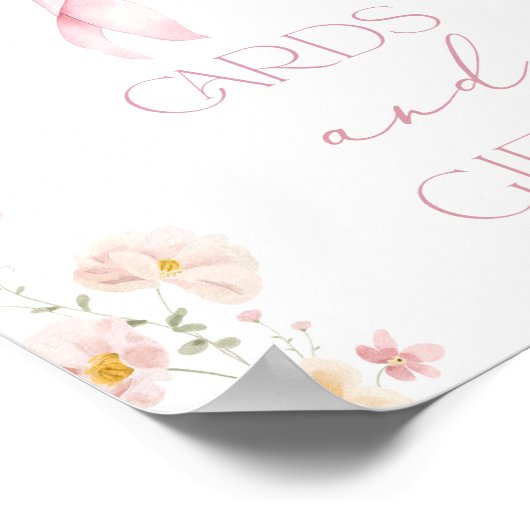 ピンクの弓カードとギフトベビーガールシャワー ポスター (角)