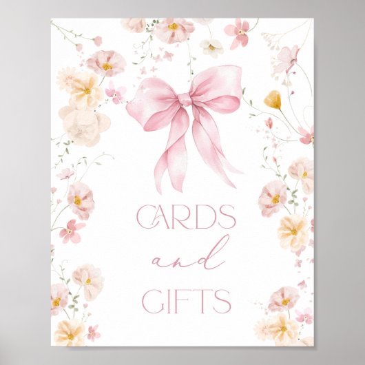 ピンクの弓カードとギフトベビーガールシャワー ポスター (正面)