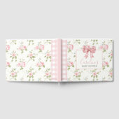 ピンクの弓ガール南名門私立校風の赤ちゃんシャワー ゲストブック (全面)