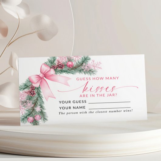 ピンクの弓クリスマスどのように多くのキスゲームカード プレイスカード