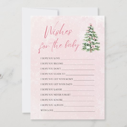 ピンクの弓クリスマスウィーズベビーアドバイスゲーム 招待状 (正面)