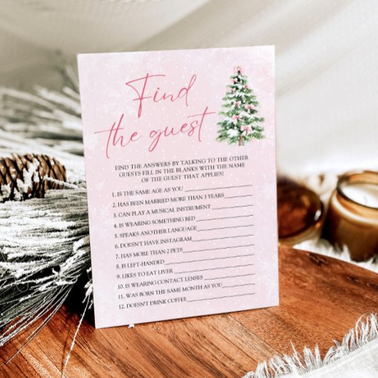 ピンクの弓クリスマスゲストベビーシャワーを見つける 招待状