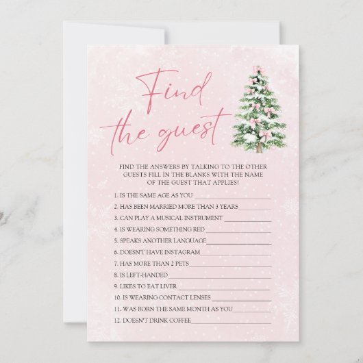 ピンクの弓クリスマスゲストベビーシャワーを見つける 招待状 (正面)