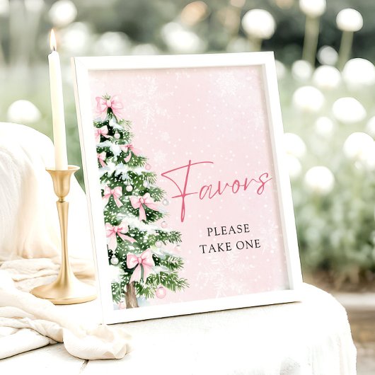 ピンクの弓クリスマスツリー冬の赤ちゃんシャワーの好意 ポスター