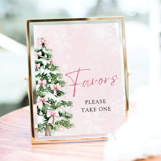 ピンクの弓クリスマスツリー冬の赤ちゃんシャワーの好意 ポスター