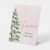 ピンクの弓クリスマスツリー冬の赤ちゃんシャワーの好意 台座サイン (正面)