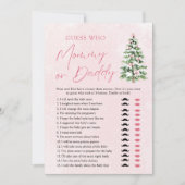 ピンクの弓クリスマスツリー推測誰がママまたはパパゲーム 招待状 (正面)