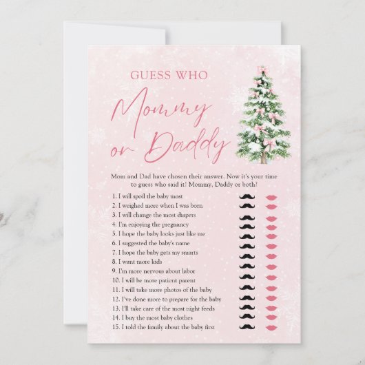 ピンクの弓クリスマスツリー推測誰がママまたはパパゲーム 招待状 (正面)