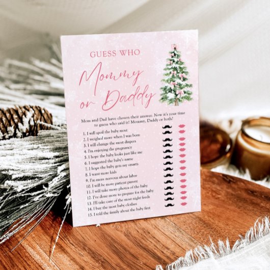 ピンクの弓クリスマスツリー推測誰がママまたはパパゲーム 招待状