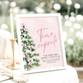 ピンクの弓クリスマスツリー時間カプセルゲームのサイン ポスター