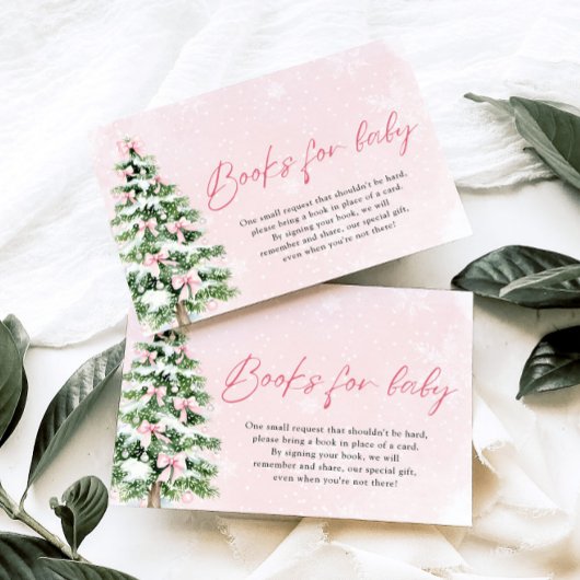 ピンクの弓クリスマスツリー本のためのベビー赤ちゃんシャワー 招待状