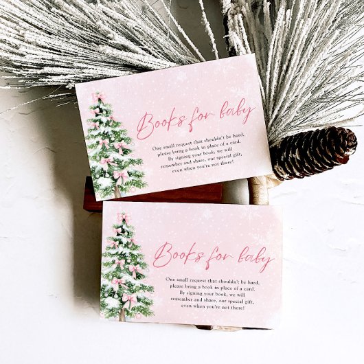 ピンクの弓クリスマスツリー本のためのベビー赤ちゃんシャワー 招待状