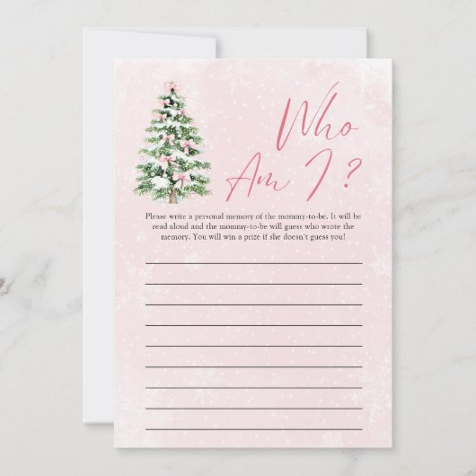 ピンクの弓クリスマスツリー私は赤ちゃんシャワーゲーム 招待状 (正面)