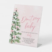 ピンクの弓クリスマスツリー赤ちゃんシャワー言わないベビー 台座サイン (正面)