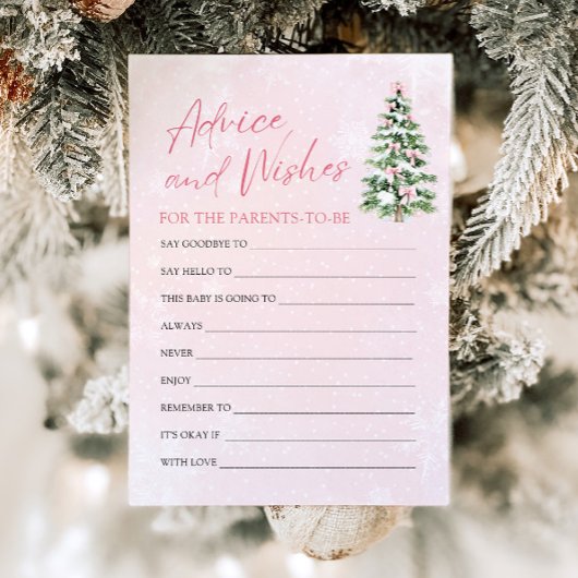 ピンクの弓クリスマスベビーシャワーアドバイスとウィッシュ 招待状