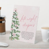 ピンクの弓クリスマスベビーシャワー深夜おむつ 台座サイン (インサイチュ)