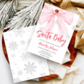 ピンクの弓クリスマスベビーシャワー 招待状