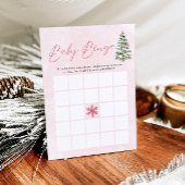 ピンクの弓クリスマスベビービンゴベビーシャワーゲーム 招待状