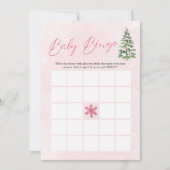 ピンクの弓クリスマスベビービンゴベビーシャワーゲーム 招待状 (正面)