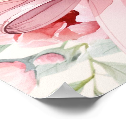 ピンクの弓クリーム花模様ベビーシャワー歓迎サイン ポスター (角)