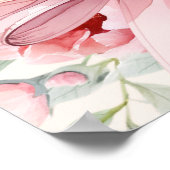 ピンクの弓クリーム花模様誕生日ウェルカムサイン ポスター (角)