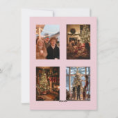 ピンクの弓グリーンガーランドのギンガムクリスマス5写真 シーズンカード (裏面)