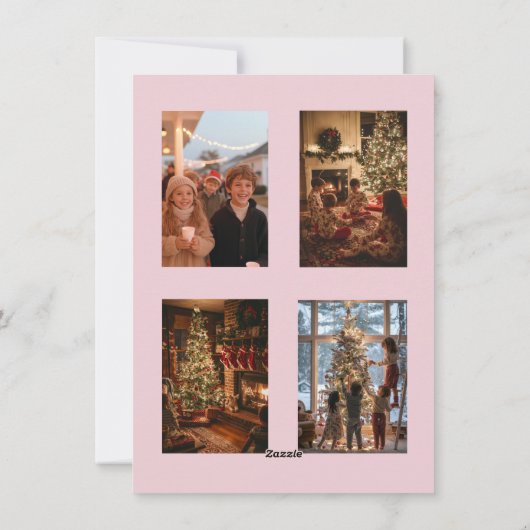 ピンクの弓グリーンガーランドのギンガムクリスマス5写真 シーズンカード (裏面)