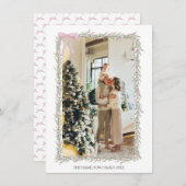 ピンクの弓グリーンガーランドクリスマスフォト 招待状 (正面/裏面)