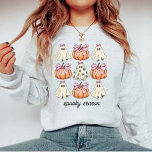ピンクの弓コケットかわいいゴーストとパンプキンハロウィーン スウェットシャツ