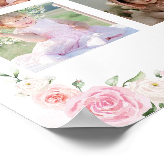 ピンクの弓コケット1st誕生日マイルストーンサイン ポスター (角)