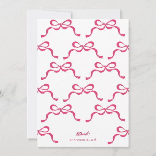 ピンクの弓コラージュ4フォトガールの写真フォトベビー 案内状 (裏面)