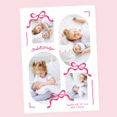 ピンクの弓コラージュ4フォトガールの写真フォトベビー 案内状