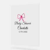 ピンクの弓シンプルの赤ちゃんシャワー追加の名前日ミニマル付 アクリルサイン (傾斜)