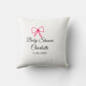ピンクの弓シンプルの赤ちゃんシャワー追加の名前日ミニマル付 クッション (裏面)