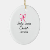 ピンクの弓シンプルの赤ちゃんシャワー追加の名前日ミニマル付 セラミックオーナメント (右)