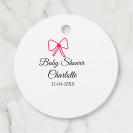 ピンクの弓シンプルの赤ちゃんシャワー追加の名前日ミニマル付 フェイバータグ